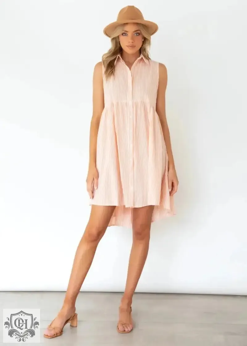 Striped Sleeveless Collared Shirt Dress