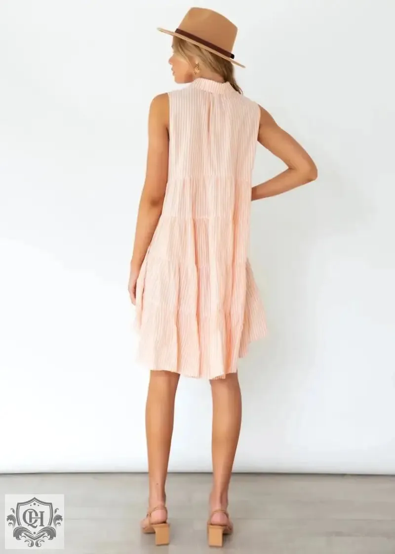 Striped Sleeveless Collared Shirt Dress
