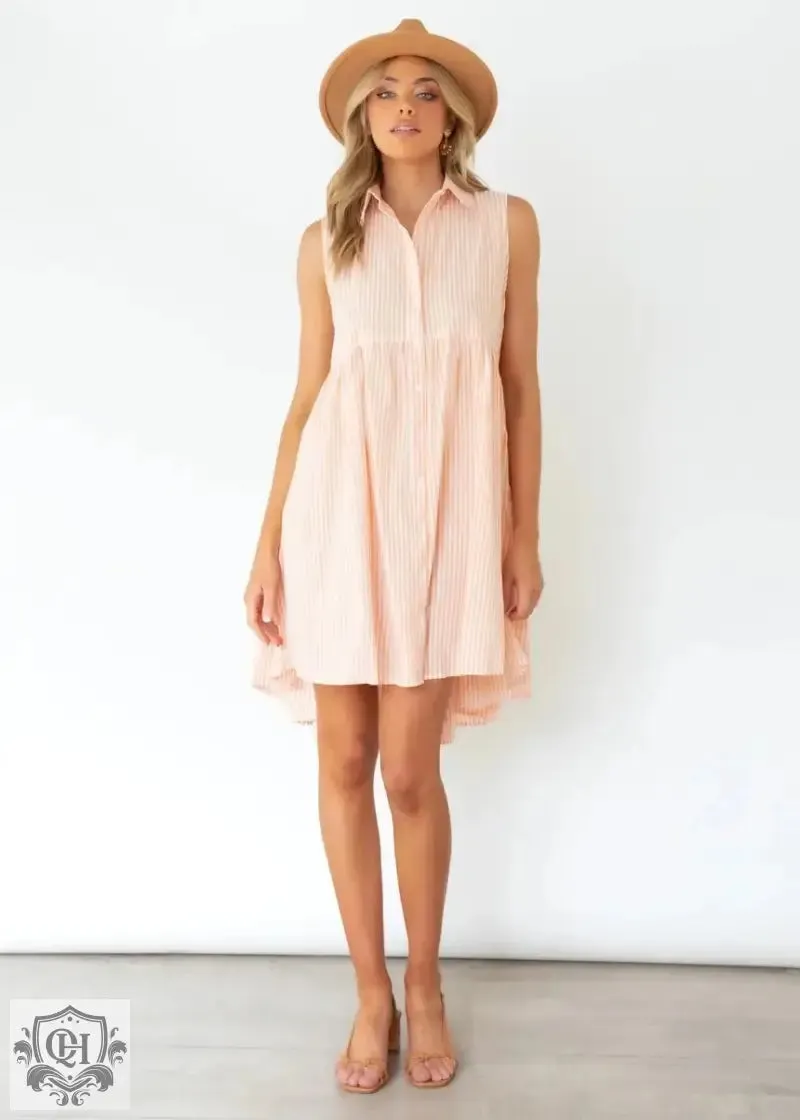 Striped Sleeveless Collared Shirt Dress