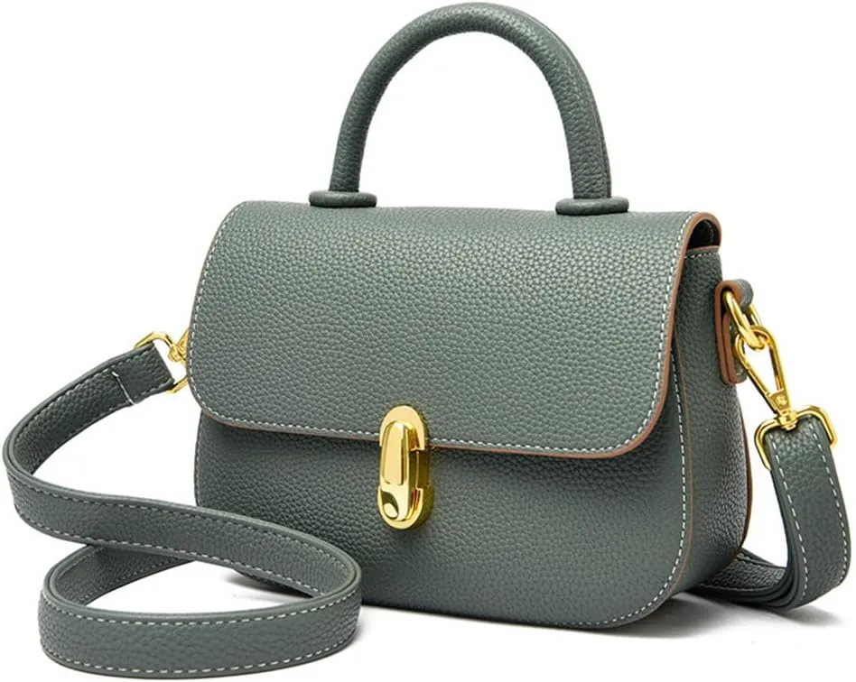 Stylish Small Leather Crossbody Bag for Women - Top Handle Satchel Handbag with Flap Purse Design
