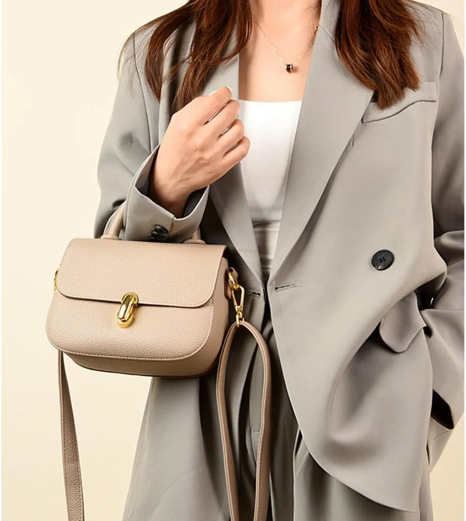 Stylish Small Leather Crossbody Bag for Women - Top Handle Satchel Handbag with Flap Purse Design