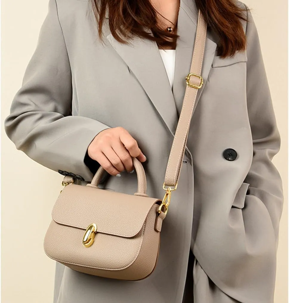 Stylish Small Leather Crossbody Bag for Women - Top Handle Satchel Handbag with Flap Purse Design