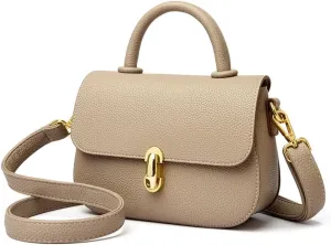Stylish Small Leather Crossbody Bag for Women - Top Handle Satchel Handbag with Flap Purse Design