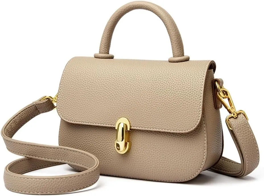 Stylish Small Leather Crossbody Bag for Women - Top Handle Satchel Handbag with Flap Purse Design