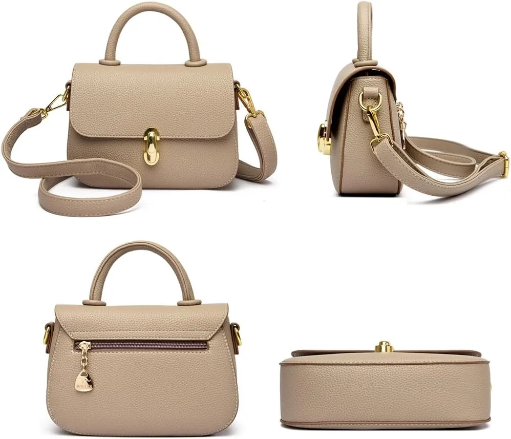 Stylish Small Leather Crossbody Bag for Women - Top Handle Satchel Handbag with Flap Purse Design