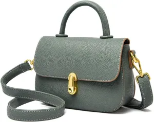 Stylish Small Leather Crossbody Bag for Women - Top Handle Satchel Handbag with Flap Purse Design
