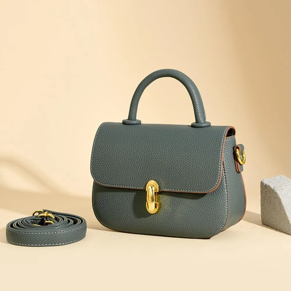 Stylish Small Leather Crossbody Bag for Women - Top Handle Satchel Handbag with Flap Purse Design