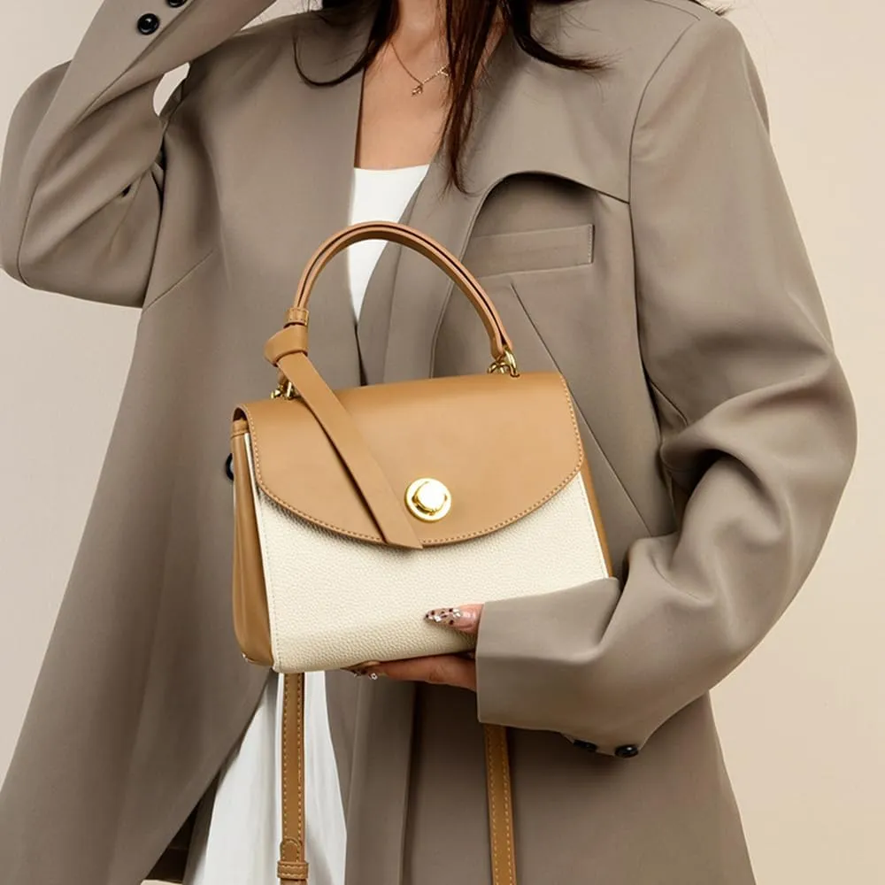 Stylish White Leather Top Handle Flap Purse for Women - Versatile Satchel Handbag, Shoulder & Crossbody Bag