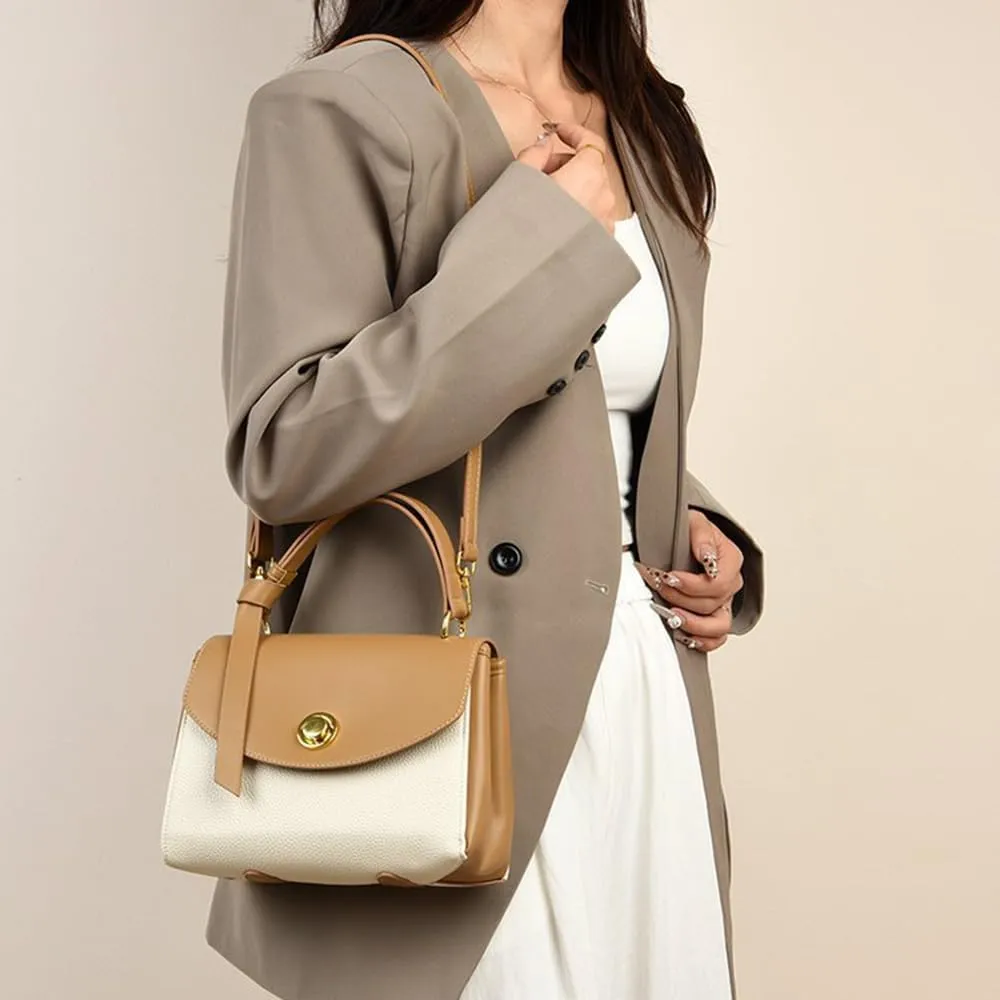 Stylish White Leather Top Handle Flap Purse for Women - Versatile Satchel Handbag, Shoulder & Crossbody Bag