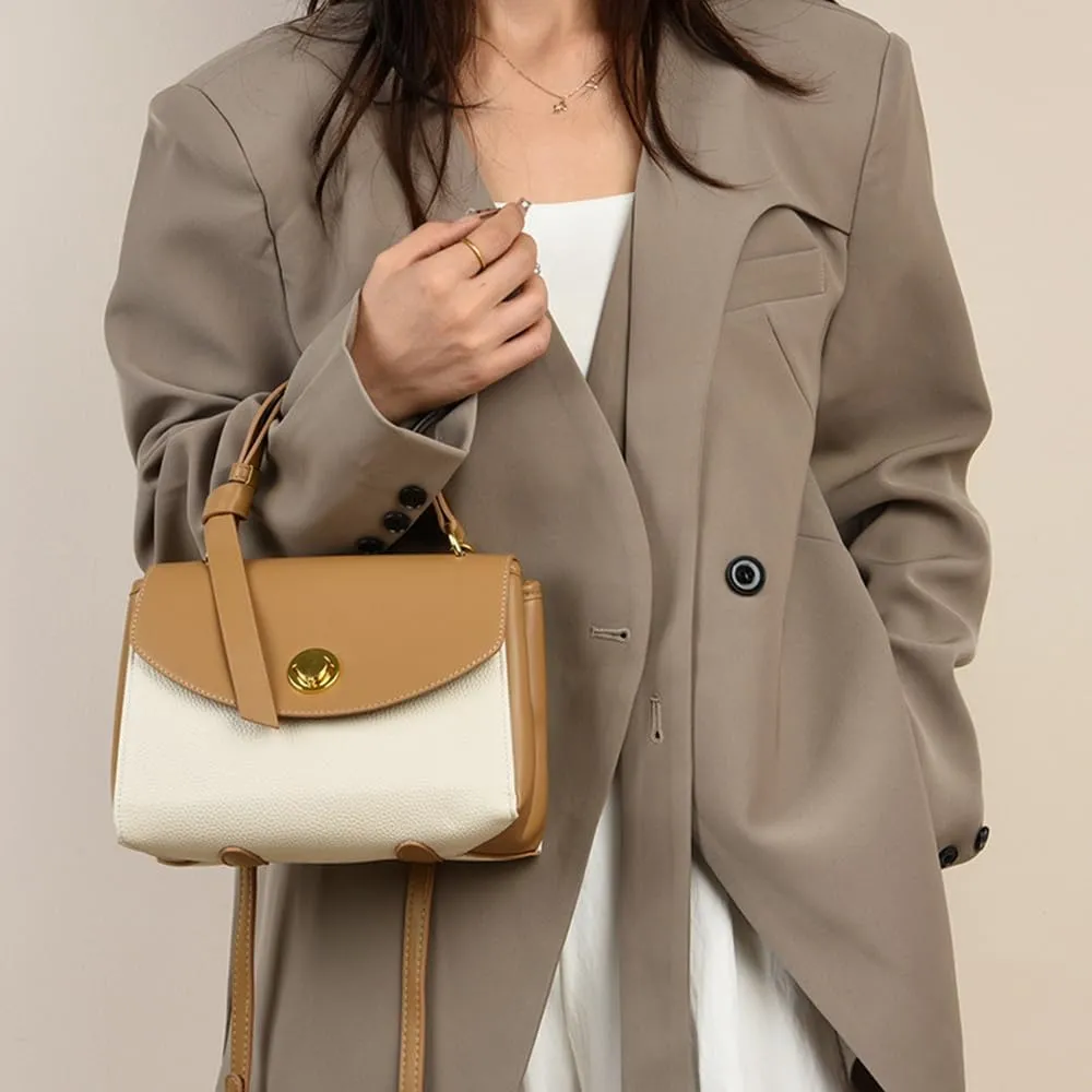 Stylish White Leather Top Handle Flap Purse for Women - Versatile Satchel Handbag, Shoulder & Crossbody Bag