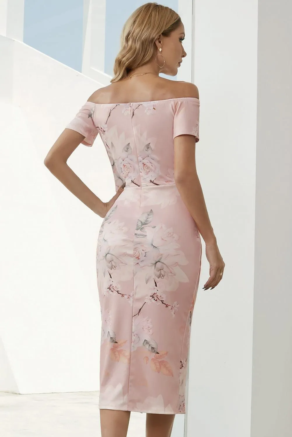 Summer Aesthetic Printed Off Shoulder Slit Dress