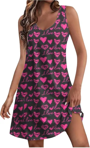 Summer Beach Dresses for Women 2025 Trendy Sleeveless v Neck Flowy Mini Aline Dress Boho Floral Tshirt Tank Sundress