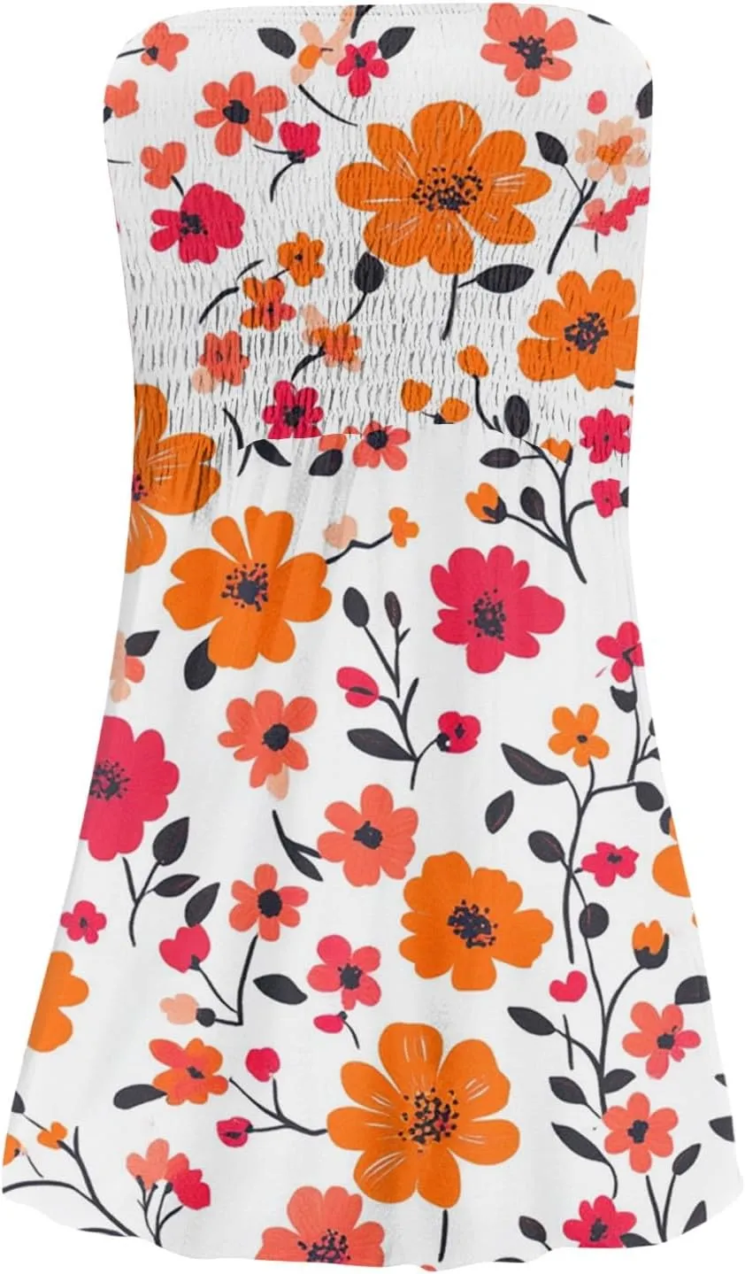 Summer Dress for Women 2025 Beach Boho A Line Sleeveless Flowy Strapless Dress Cover Ups Off Shoulder Floral Graphic Sundress