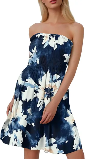 Summer Dress for Women 2025 Beach Boho A Line Sleeveless Flowy Strapless Dress Cover Ups Off Shoulder Floral Graphic Sundress