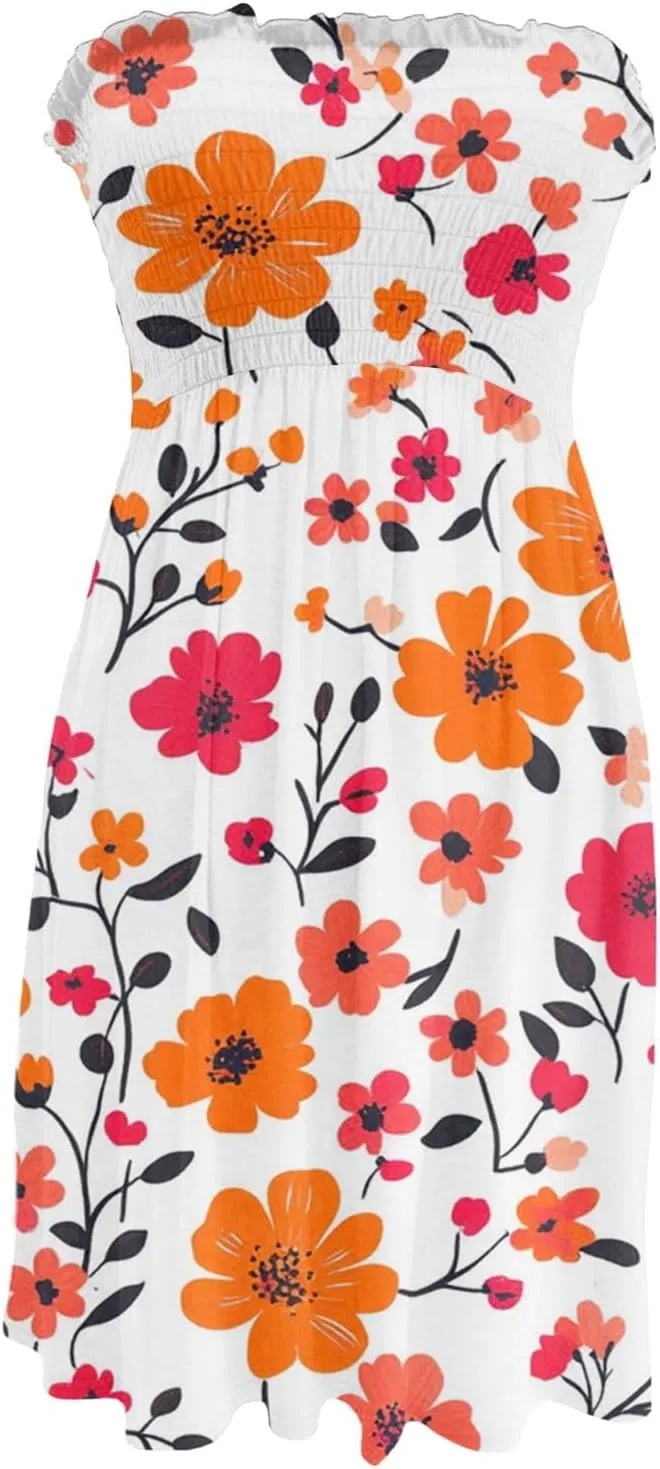 Summer Dress for Women 2025 Beach Boho A Line Sleeveless Flowy Strapless Dress Cover Ups Off Shoulder Floral Graphic Sundress