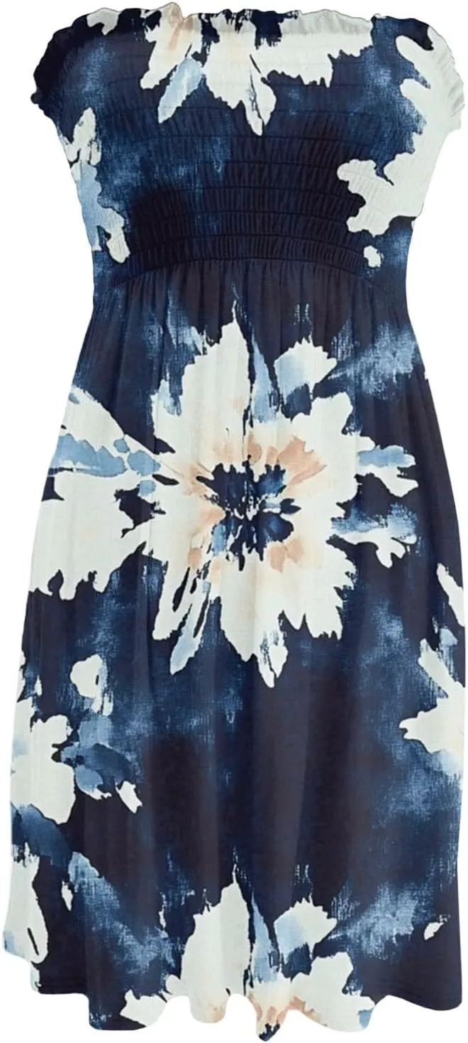 Summer Dress for Women 2025 Beach Boho A Line Sleeveless Flowy Strapless Dress Cover Ups Off Shoulder Floral Graphic Sundress