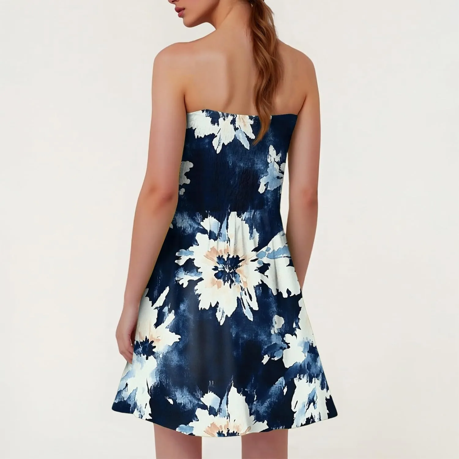 Summer Dress for Women 2025 Beach Boho A Line Sleeveless Flowy Strapless Dress Cover Ups Off Shoulder Floral Graphic Sundress