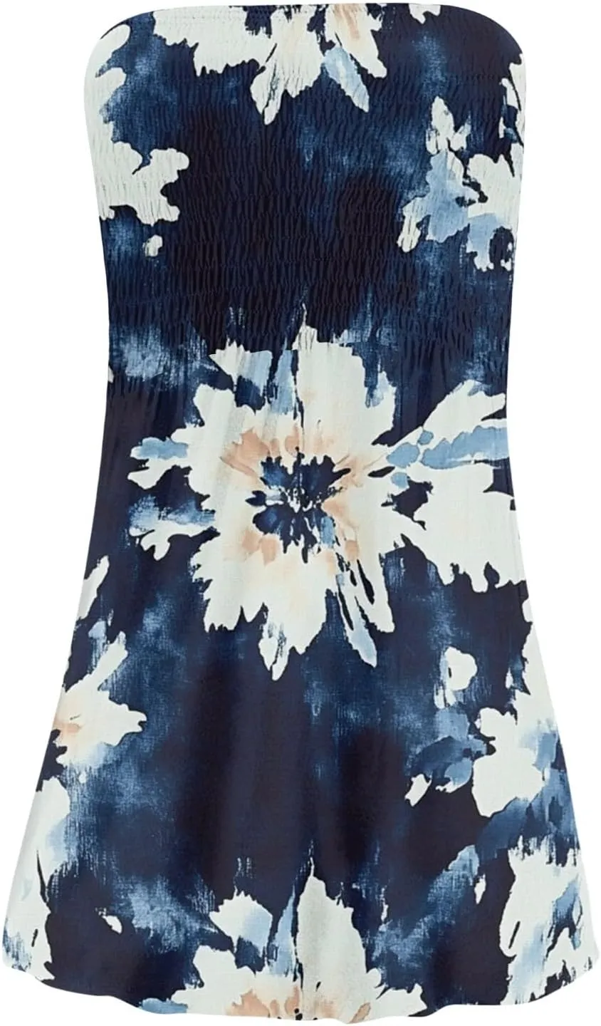 Summer Dress for Women 2025 Beach Boho A Line Sleeveless Flowy Strapless Dress Cover Ups Off Shoulder Floral Graphic Sundress