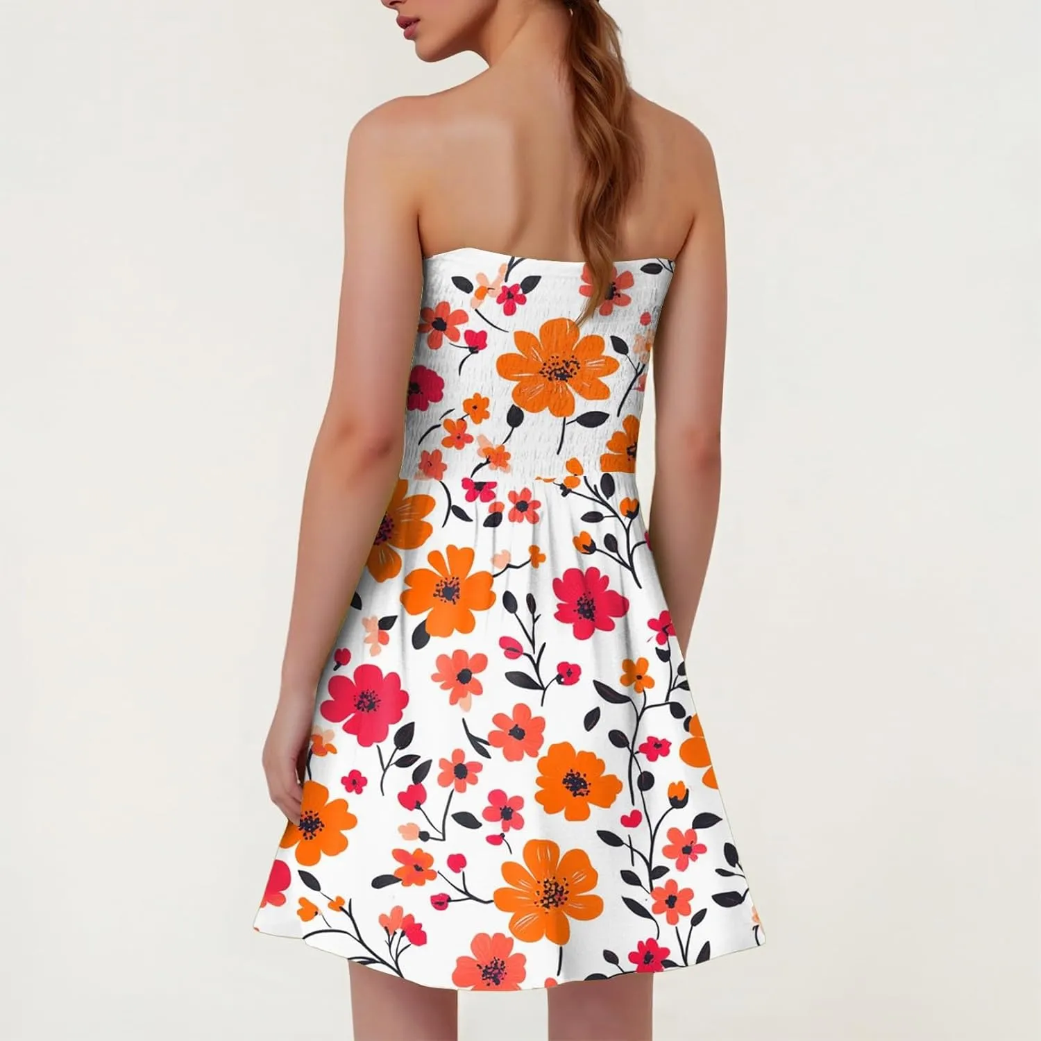 Summer Dress for Women 2025 Beach Boho A Line Sleeveless Flowy Strapless Dress Cover Ups Off Shoulder Floral Graphic Sundress