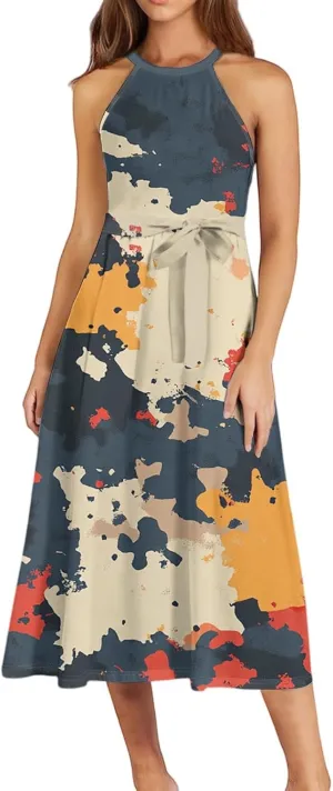 Summer Dresses for Women 2025 Beach A Line Flowy Crewneck Tank Dress Loose Sleeveless Sundresses Cute Petite Flowy Midi Dress