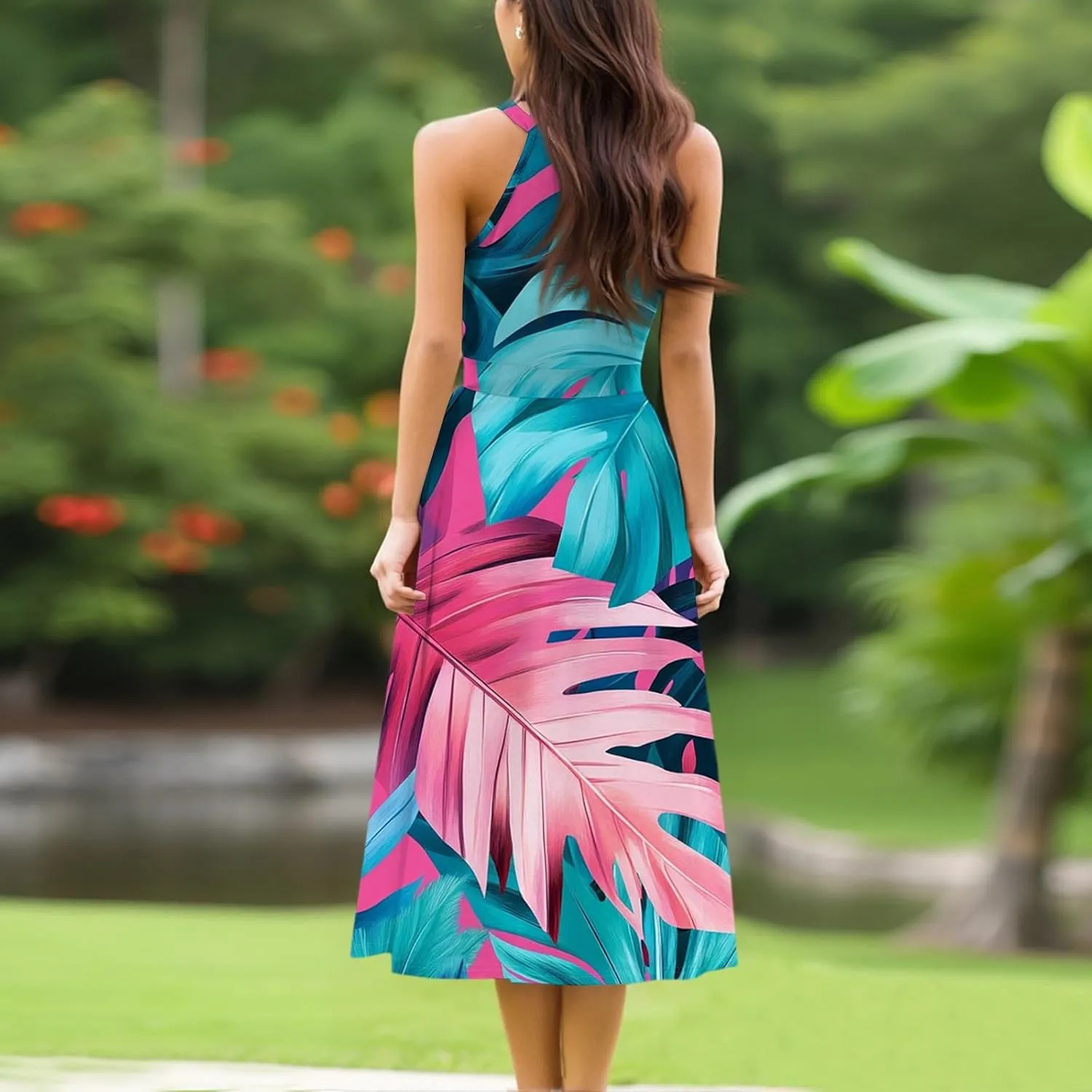 Summer Dresses for Women 2025 Beach A Line Flowy Crewneck Tank Dress Loose Sleeveless Sundresses Cute Petite Flowy Midi Dress
