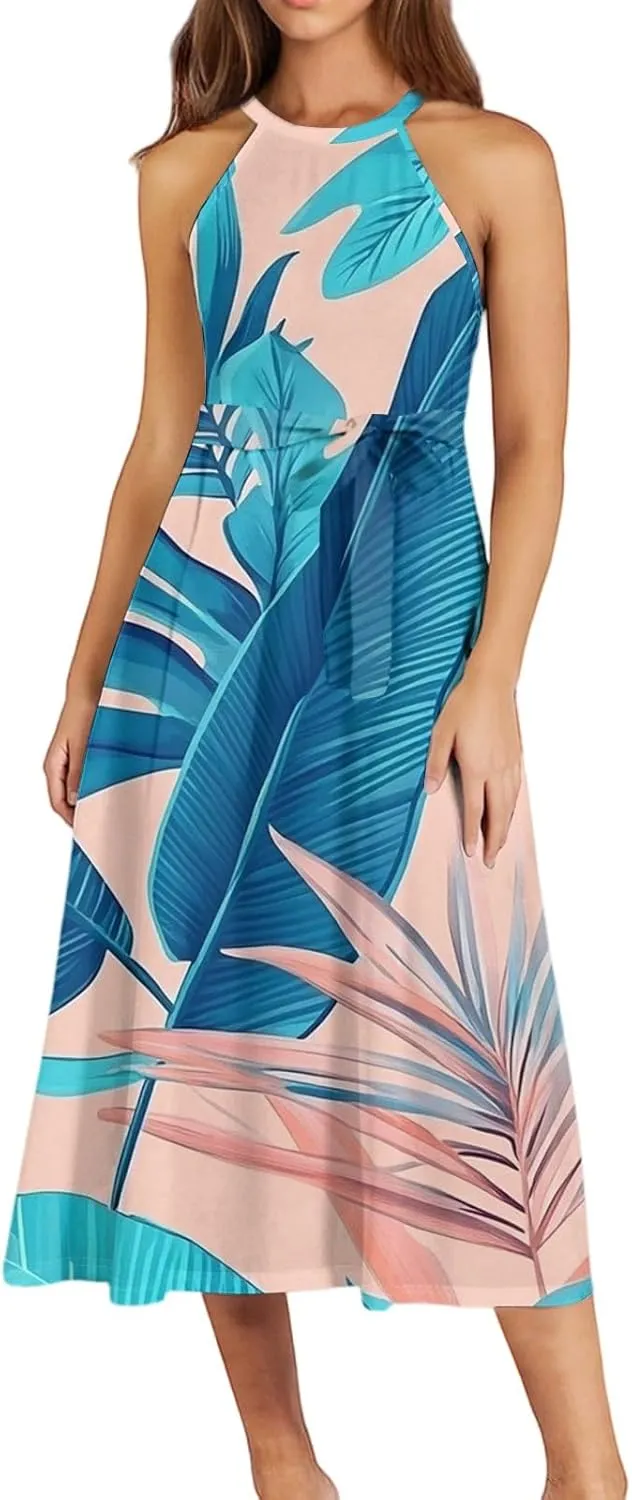 Summer Dresses for Women 2025 Beach A Line Flowy Crewneck Tank Dress Loose Sleeveless Sundresses Cute Petite Flowy Midi Dress