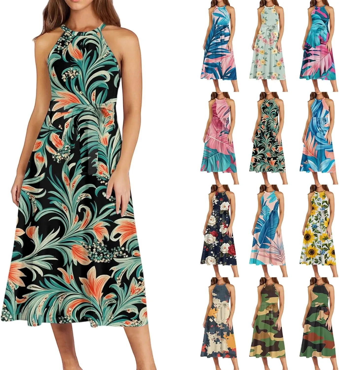 Summer Dresses for Women 2025 Beach A Line Flowy Crewneck Tank Dress Loose Sleeveless Sundresses Cute Petite Flowy Midi Dress