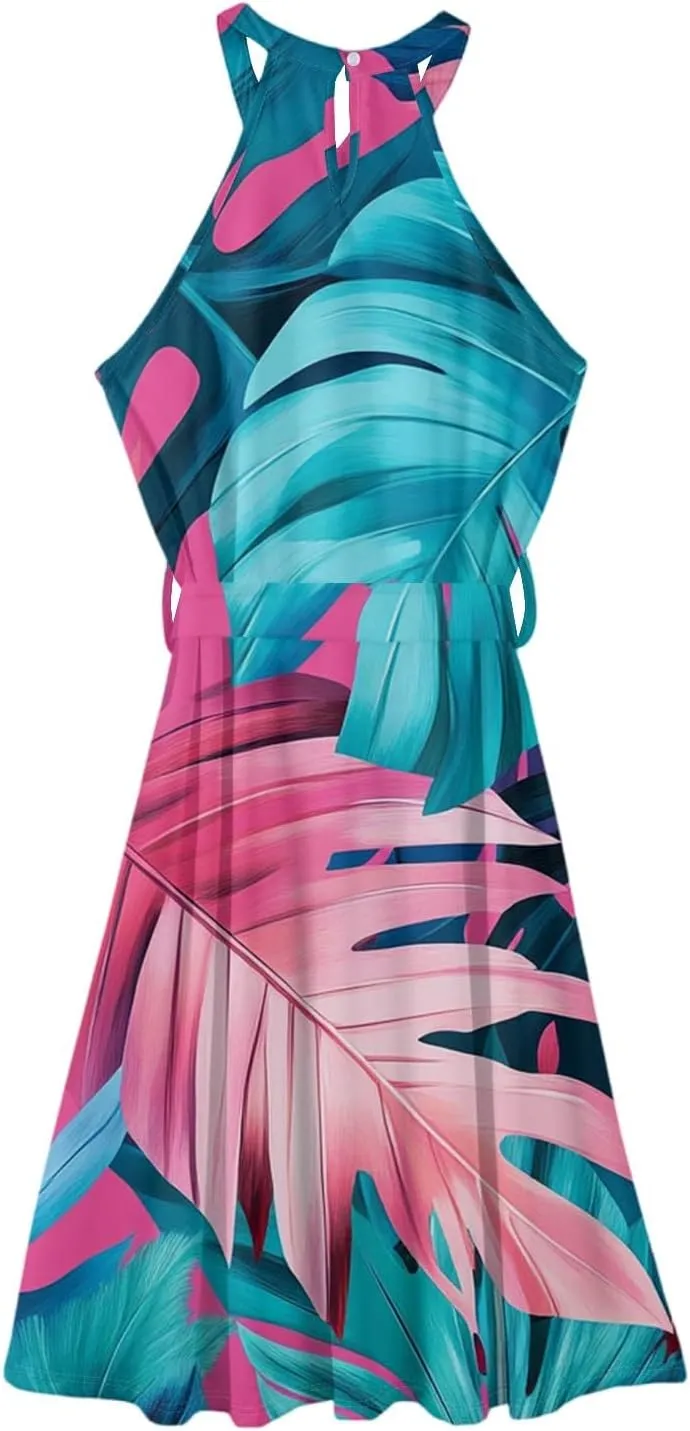 Summer Dresses for Women 2025 Beach A Line Flowy Crewneck Tank Dress Loose Sleeveless Sundresses Cute Petite Flowy Midi Dress