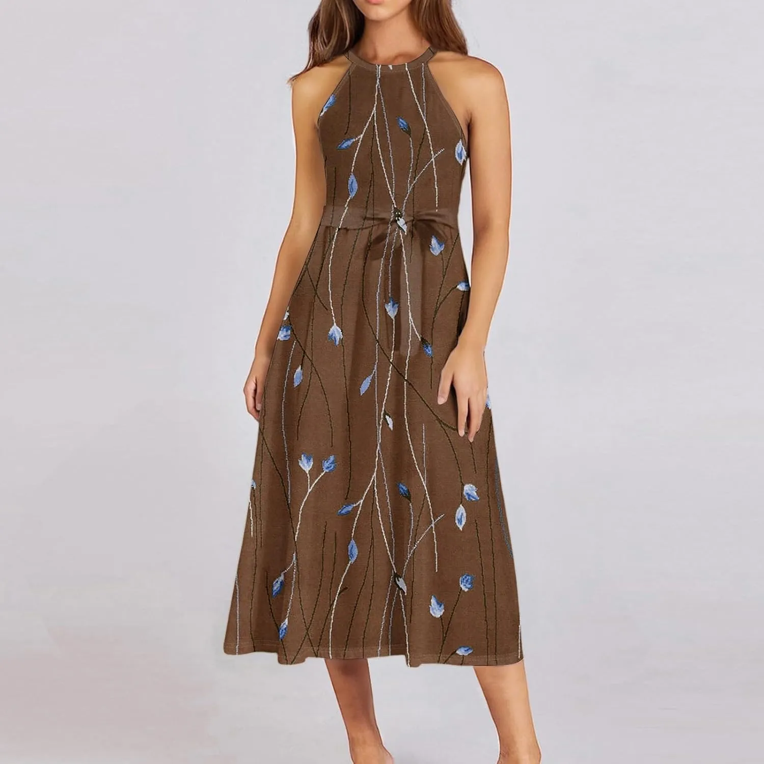 Summer Dresses for Women 2025 Beach A Line Flowy Crewneck Tank Dress Loose Sleeveless Sundresses Cute Petite Flowy Midi Dress