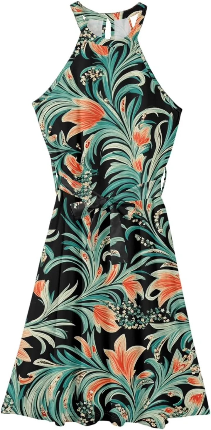 Summer Dresses for Women 2025 Beach A Line Flowy Crewneck Tank Dress Loose Sleeveless Sundresses Cute Petite Flowy Midi Dress
