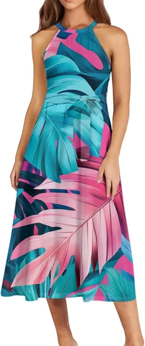 Summer Dresses for Women 2025 Beach A Line Flowy Crewneck Tank Dress Loose Sleeveless Sundresses Cute Petite Flowy Midi Dress