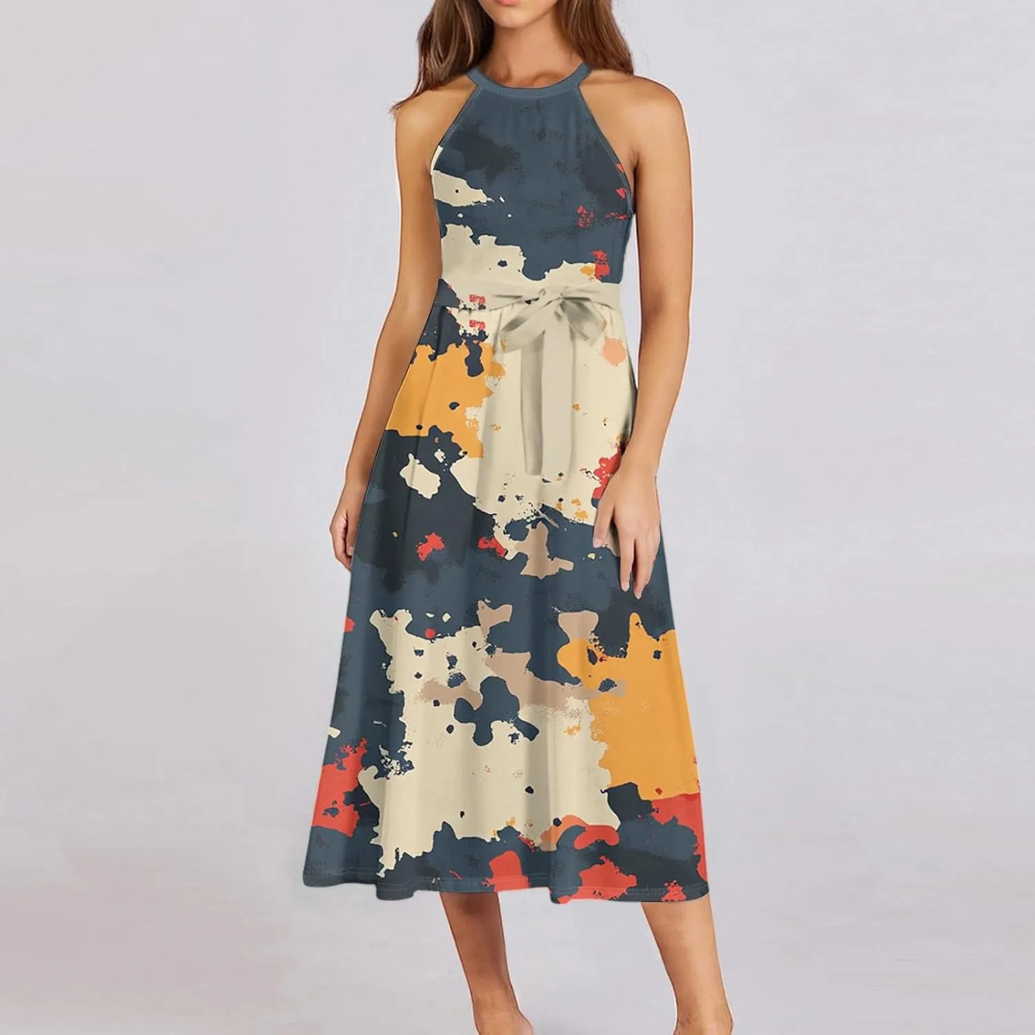 Summer Dresses for Women 2025 Beach A Line Flowy Crewneck Tank Dress Loose Sleeveless Sundresses Cute Petite Flowy Midi Dress