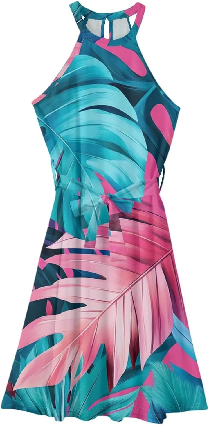 Summer Dresses for Women 2025 Beach A Line Flowy Crewneck Tank Dress Loose Sleeveless Sundresses Cute Petite Flowy Midi Dress