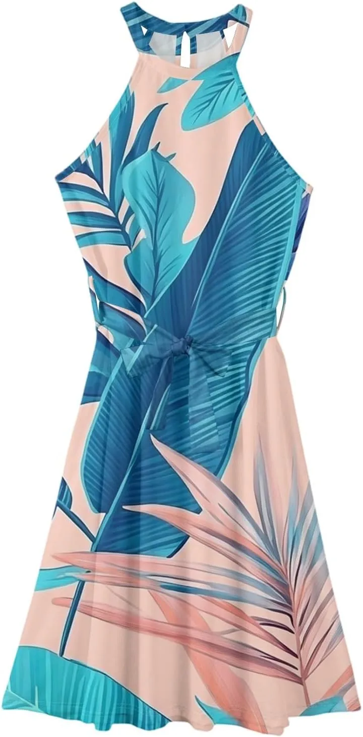 Summer Dresses for Women 2025 Beach A Line Flowy Crewneck Tank Dress Loose Sleeveless Sundresses Cute Petite Flowy Midi Dress