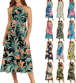 Summer Dresses for Women 2025 Beach A Line Flowy Crewneck Tank Dress Loose Sleeveless Sundresses Cute Petite Flowy Midi Dress