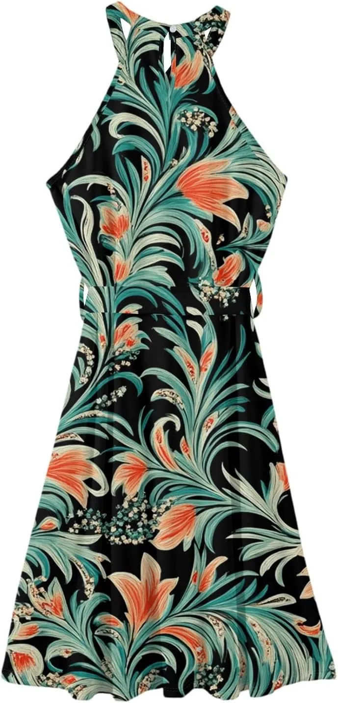 Summer Dresses for Women 2025 Beach A Line Flowy Crewneck Tank Dress Loose Sleeveless Sundresses Cute Petite Flowy Midi Dress