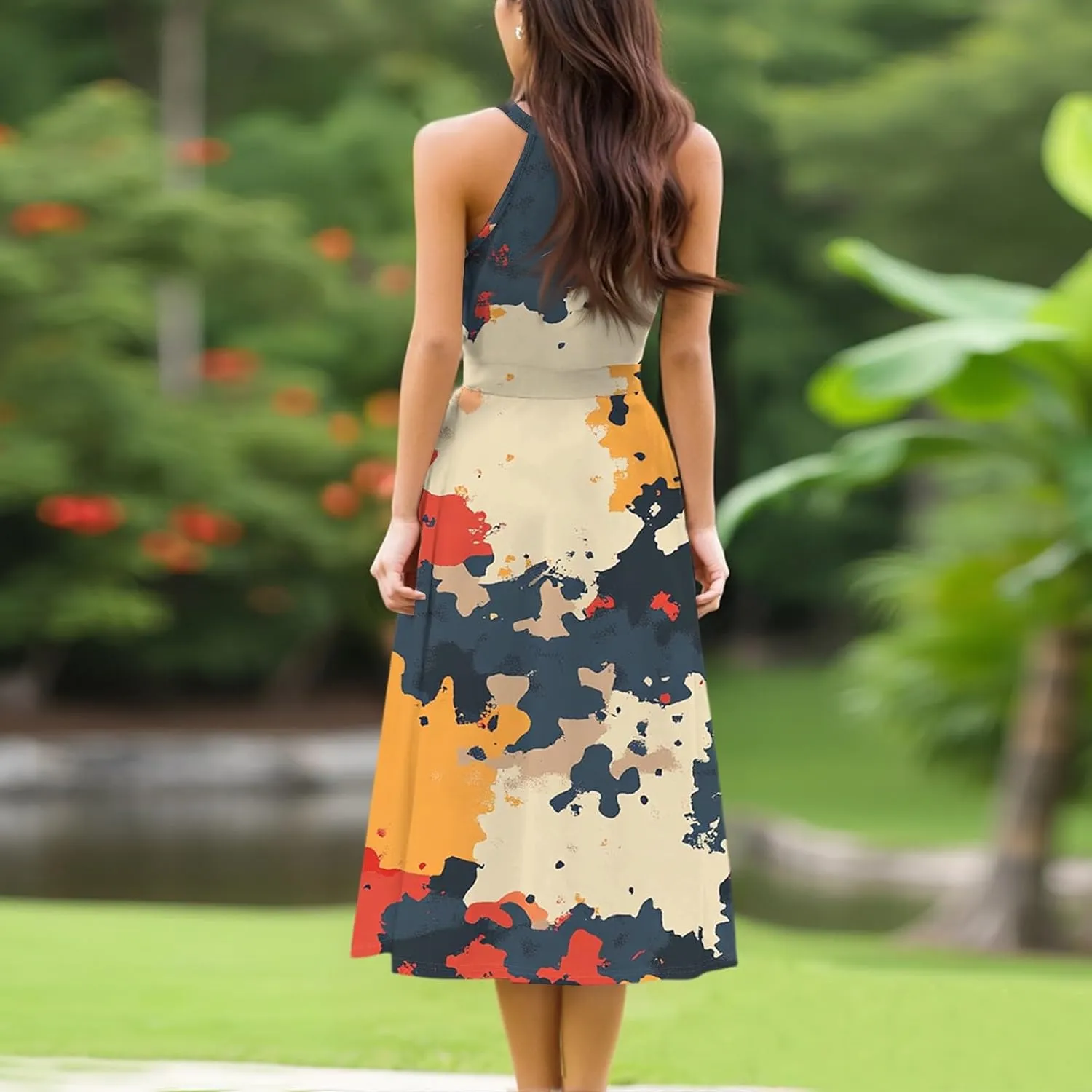 Summer Dresses for Women 2025 Beach A Line Flowy Crewneck Tank Dress Loose Sleeveless Sundresses Cute Petite Flowy Midi Dress