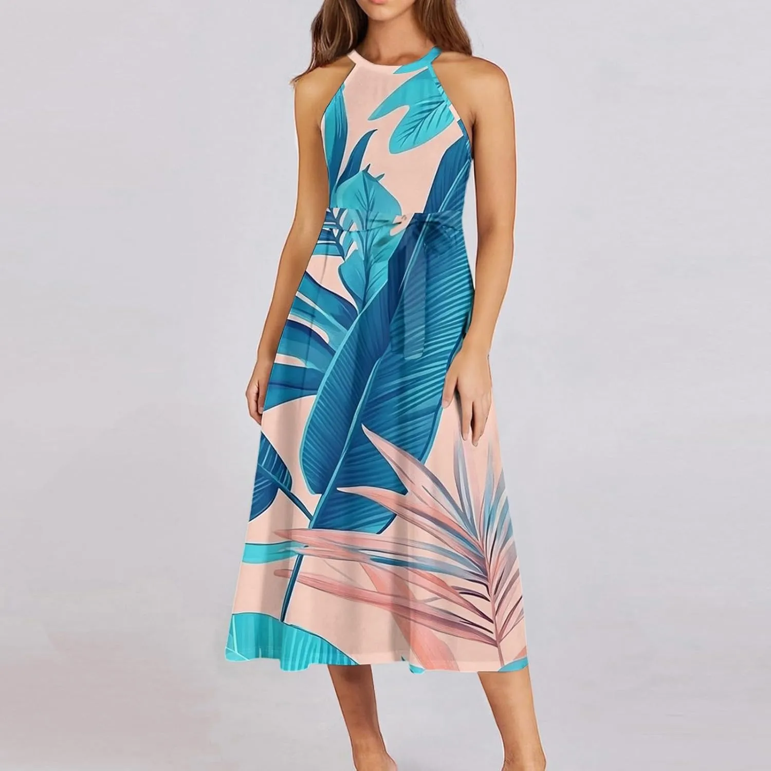 Summer Dresses for Women 2025 Beach A Line Flowy Crewneck Tank Dress Loose Sleeveless Sundresses Cute Petite Flowy Midi Dress