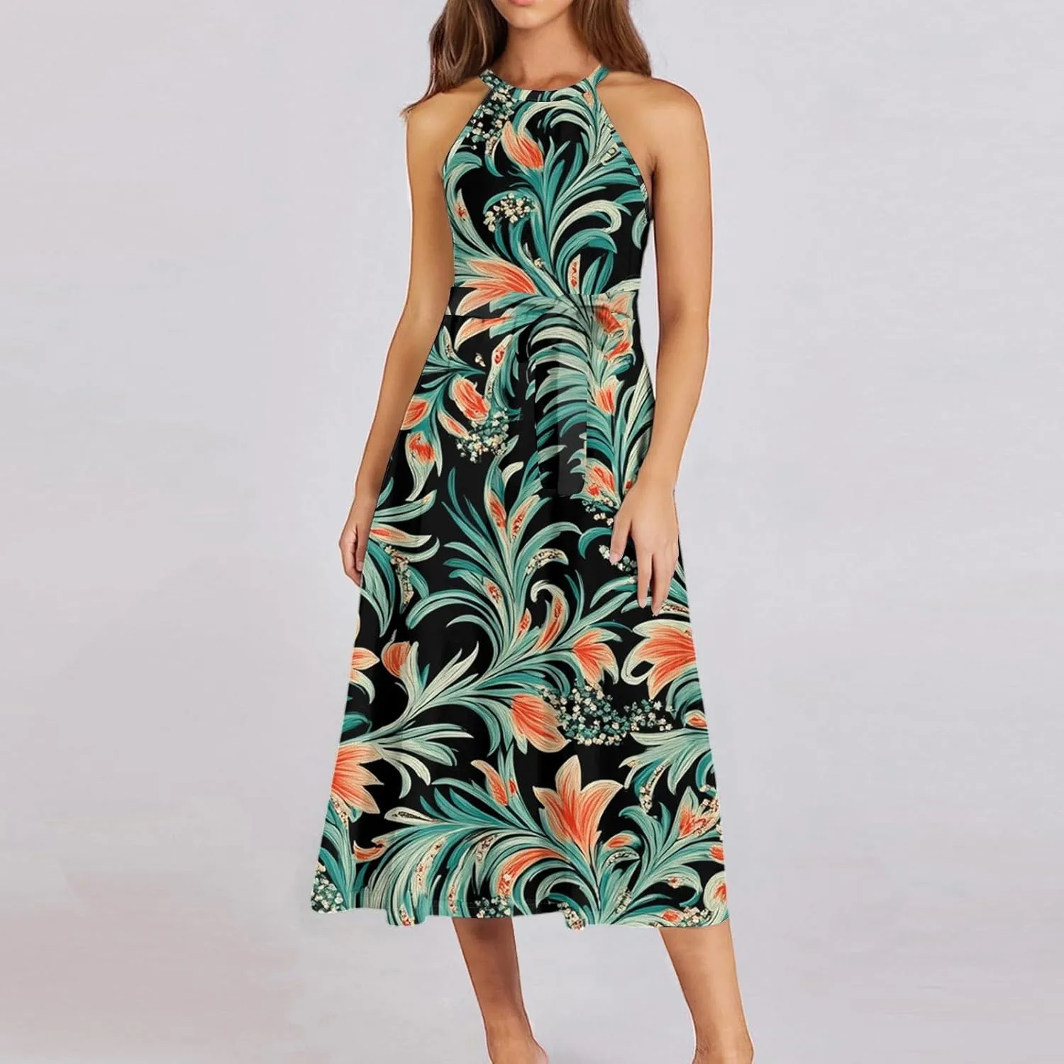 Summer Dresses for Women 2025 Beach A Line Flowy Crewneck Tank Dress Loose Sleeveless Sundresses Cute Petite Flowy Midi Dress