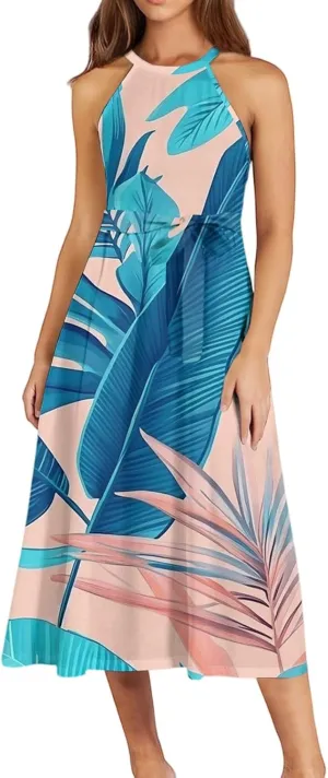 Summer Dresses for Women 2025 Beach A Line Flowy Crewneck Tank Dress Loose Sleeveless Sundresses Cute Petite Flowy Midi Dress