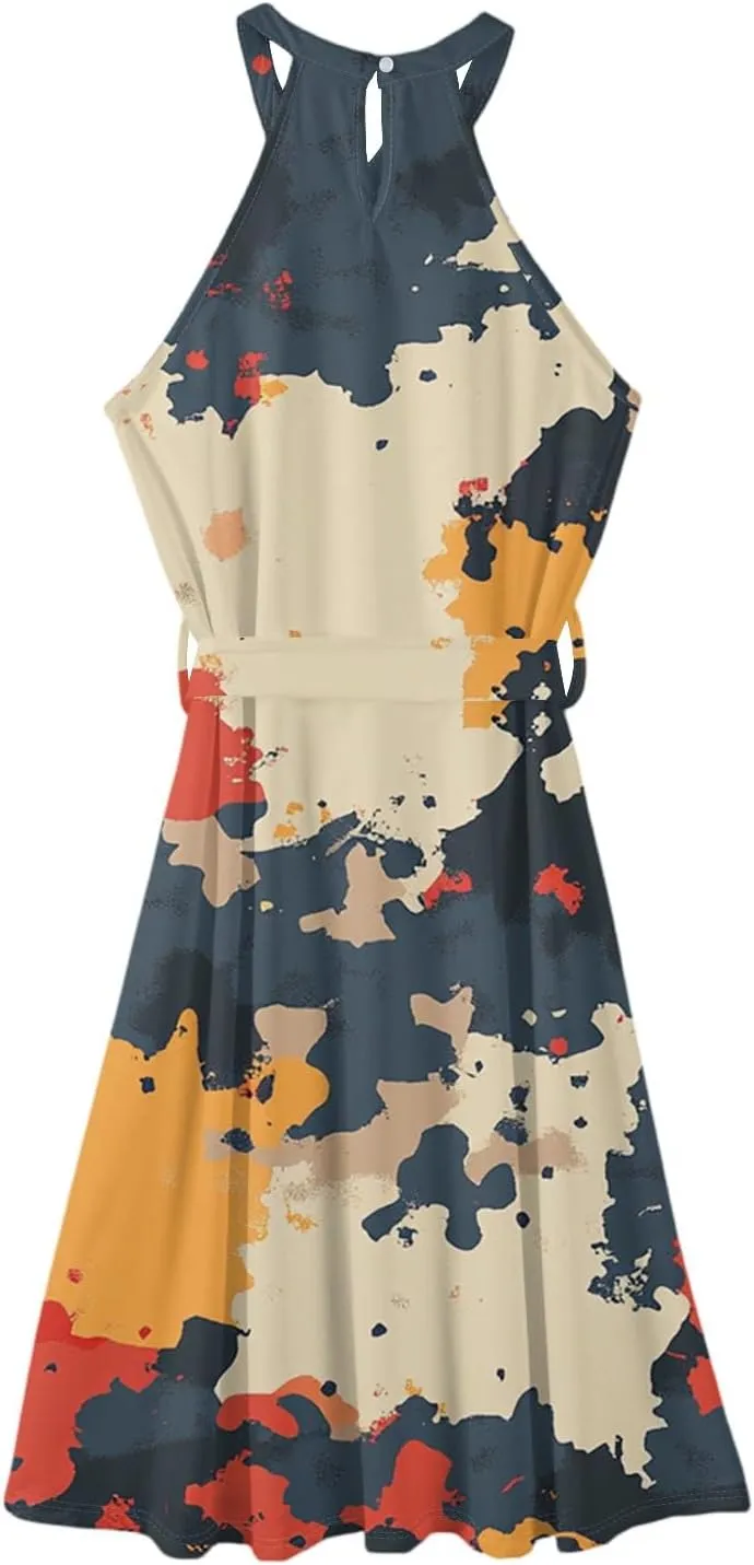 Summer Dresses for Women 2025 Beach A Line Flowy Crewneck Tank Dress Loose Sleeveless Sundresses Cute Petite Flowy Midi Dress