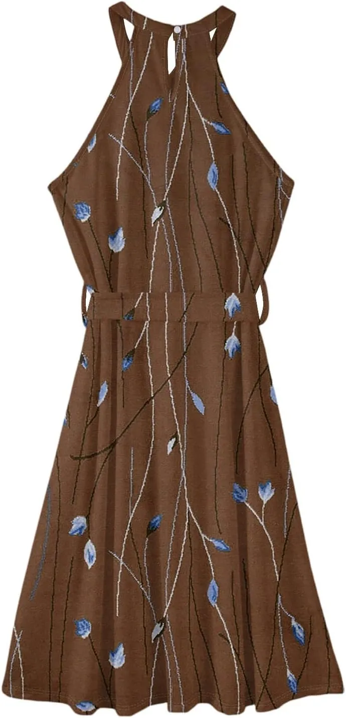 Summer Dresses for Women 2025 Beach A Line Flowy Crewneck Tank Dress Loose Sleeveless Sundresses Cute Petite Flowy Midi Dress