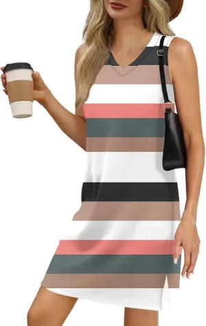 Summer Dresses for Women 2025 Casual Floral Sundresses Sleeveless T Shirt Dresses Beach Loose Tank Dress with Split