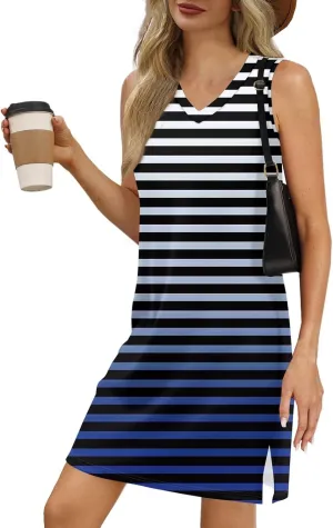 Summer Dresses for Women 2025 Casual Floral Sundresses Sleeveless T Shirt Dresses Beach Loose Tank Dress with Split