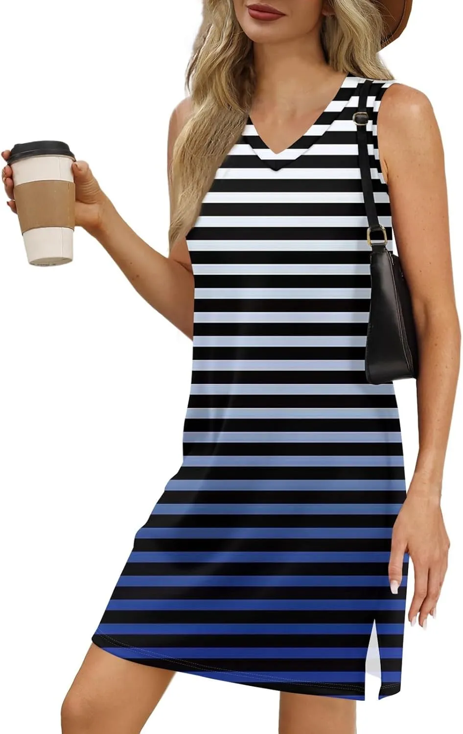 Summer Dresses for Women 2025 Casual Floral Sundresses Sleeveless T Shirt Dresses Beach Loose Tank Dress with Split