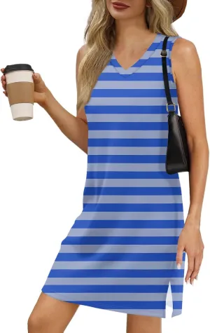 Summer Dresses for Women 2025 Casual Floral Sundresses Sleeveless T Shirt Dresses Beach Loose Tank Dress with Split