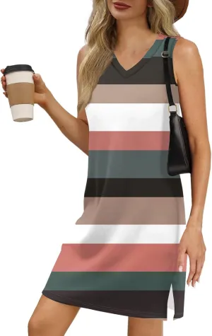 Summer Dresses for Women 2025 Casual Floral Sundresses Sleeveless T Shirt Dresses Beach Loose Tank Dress with Split