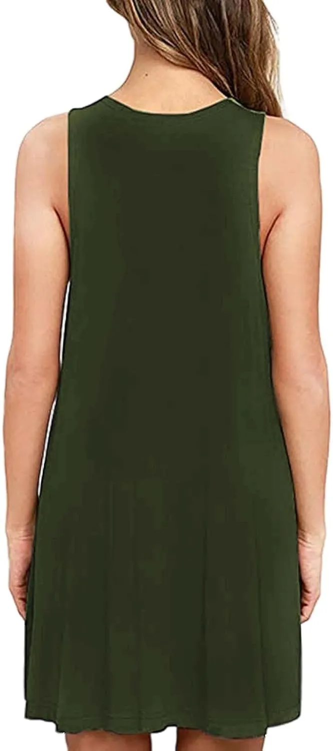 Summer Dresses for Women 2025 Casual Loose Sleeveless Tshirt Sundresses Cute Boho Beach Swing Mini Dress with Pockets