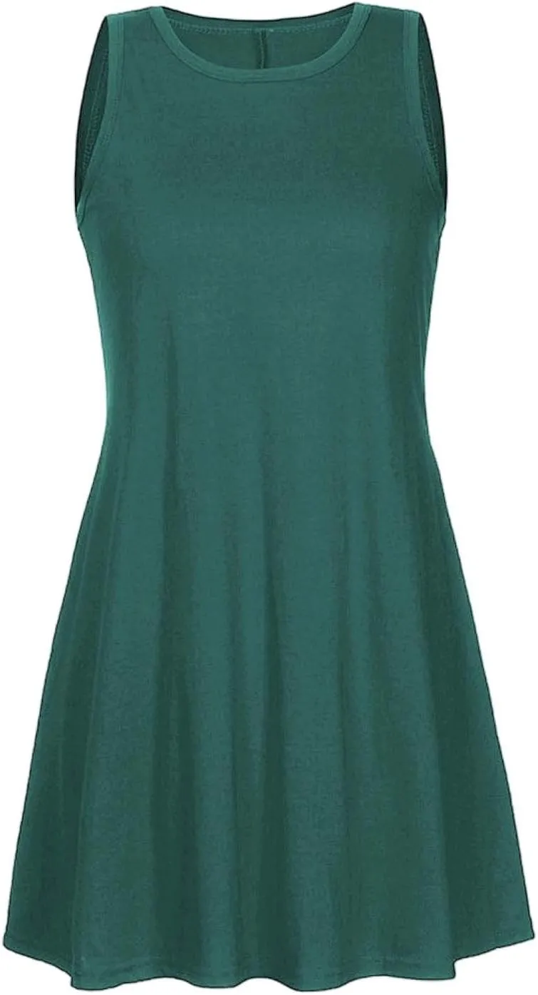 Summer Dresses for Women 2025 Casual Loose Sleeveless Tshirt Sundresses Cute Boho Beach Swing Mini Dress with Pockets