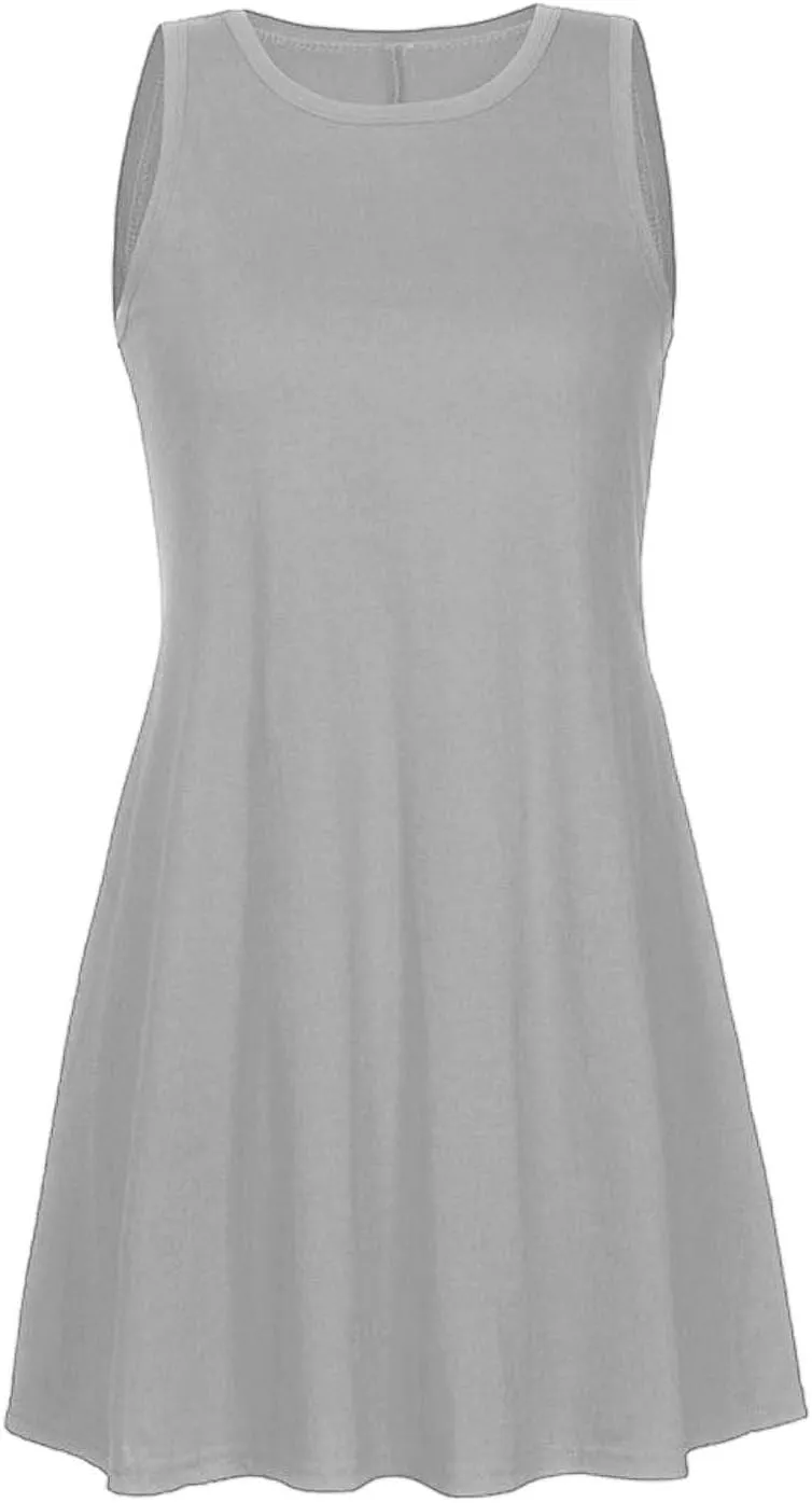 Summer Dresses for Women 2025 Casual Loose Sleeveless Tshirt Sundresses Cute Boho Beach Swing Mini Dress with Pockets